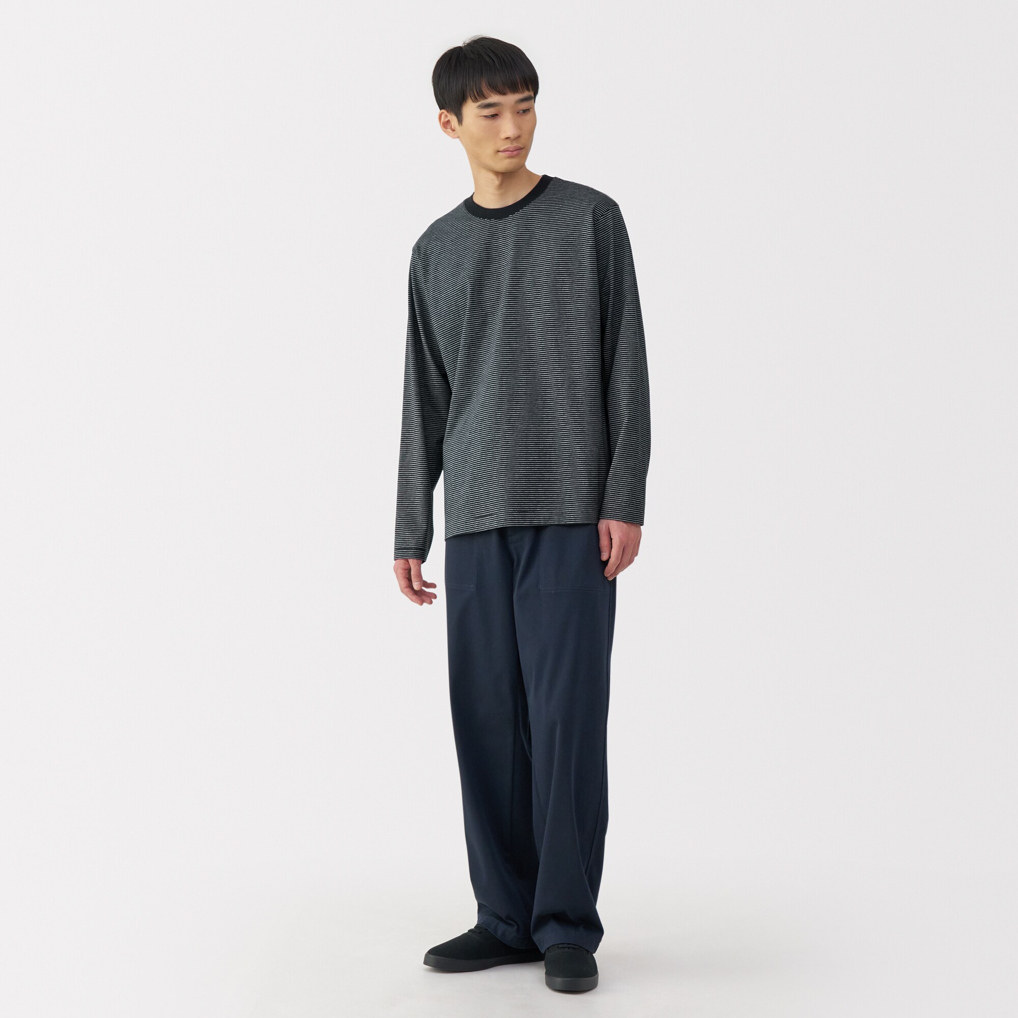 未使用　ボーダーテンジククルーネックPO 紳士 天竺編みクルーネック半袖Tシャツ（ボーダー） | 無印良品