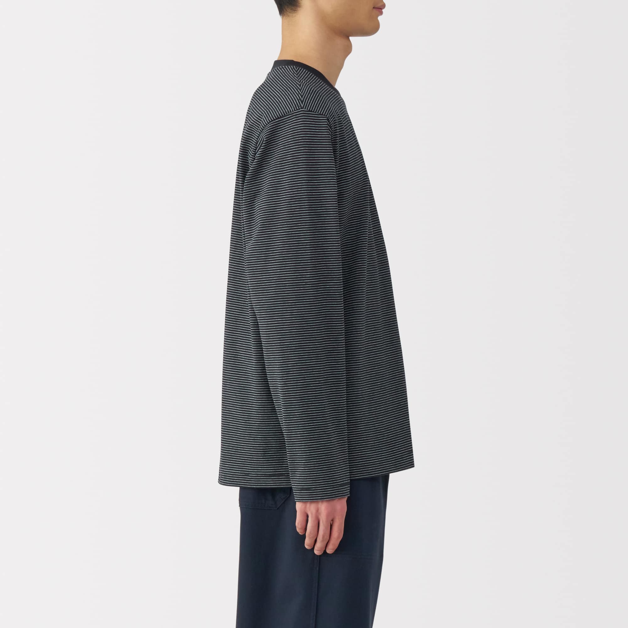 紳士　天竺編みクルーネック長袖Ｔシャツ（ボーダー）