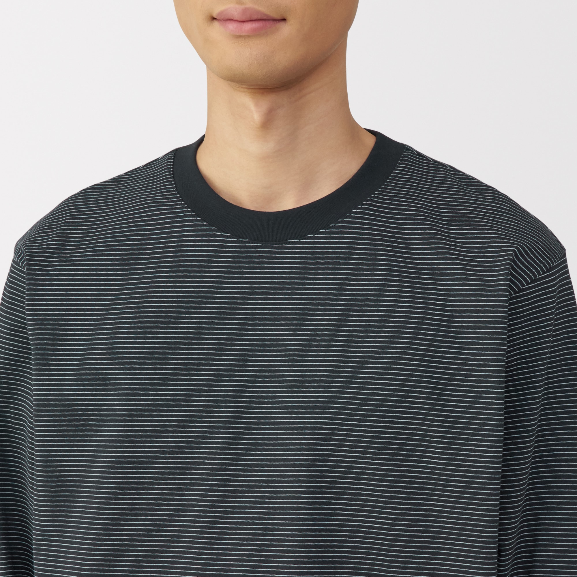 紳士　天竺編みクルーネック長袖Ｔシャツ（ボーダー）