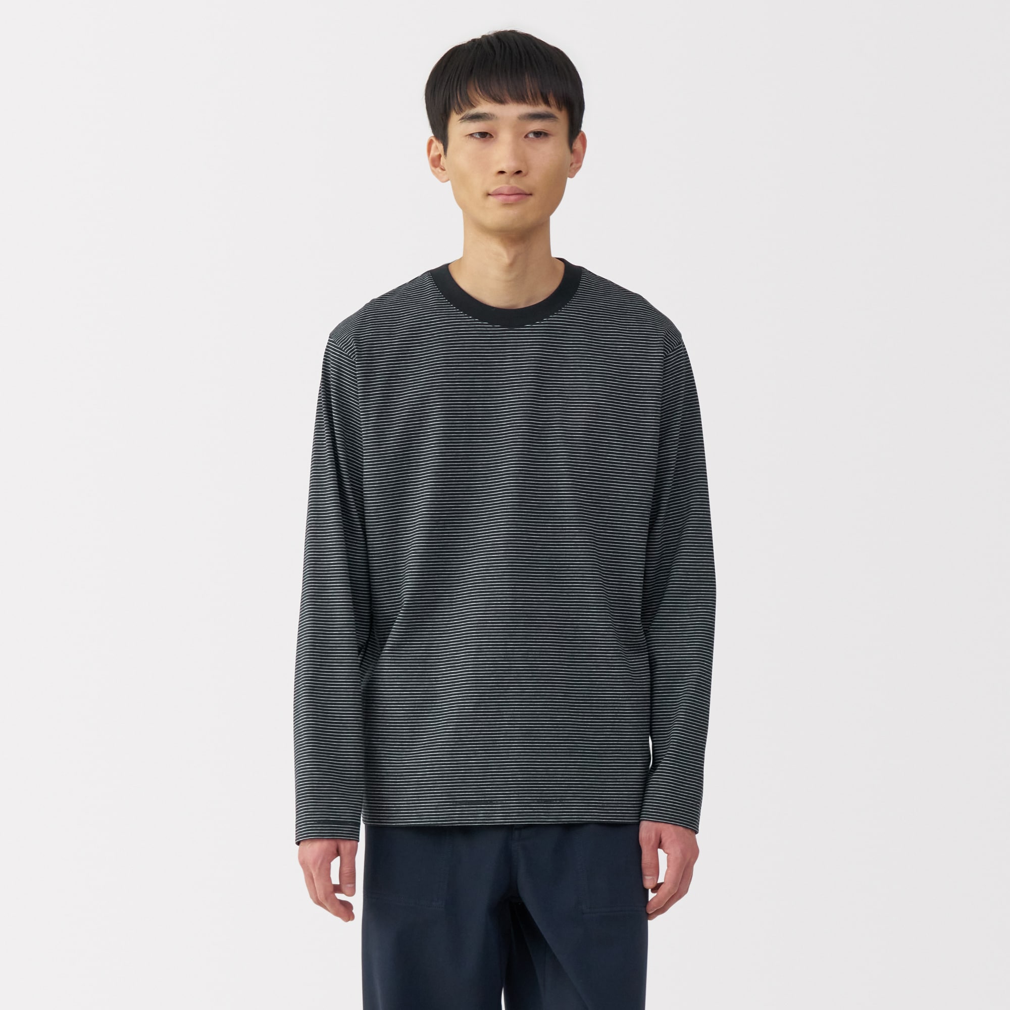 紳士 天竺編みクルーネック長袖Tシャツ（ボーダー） | 無印良品