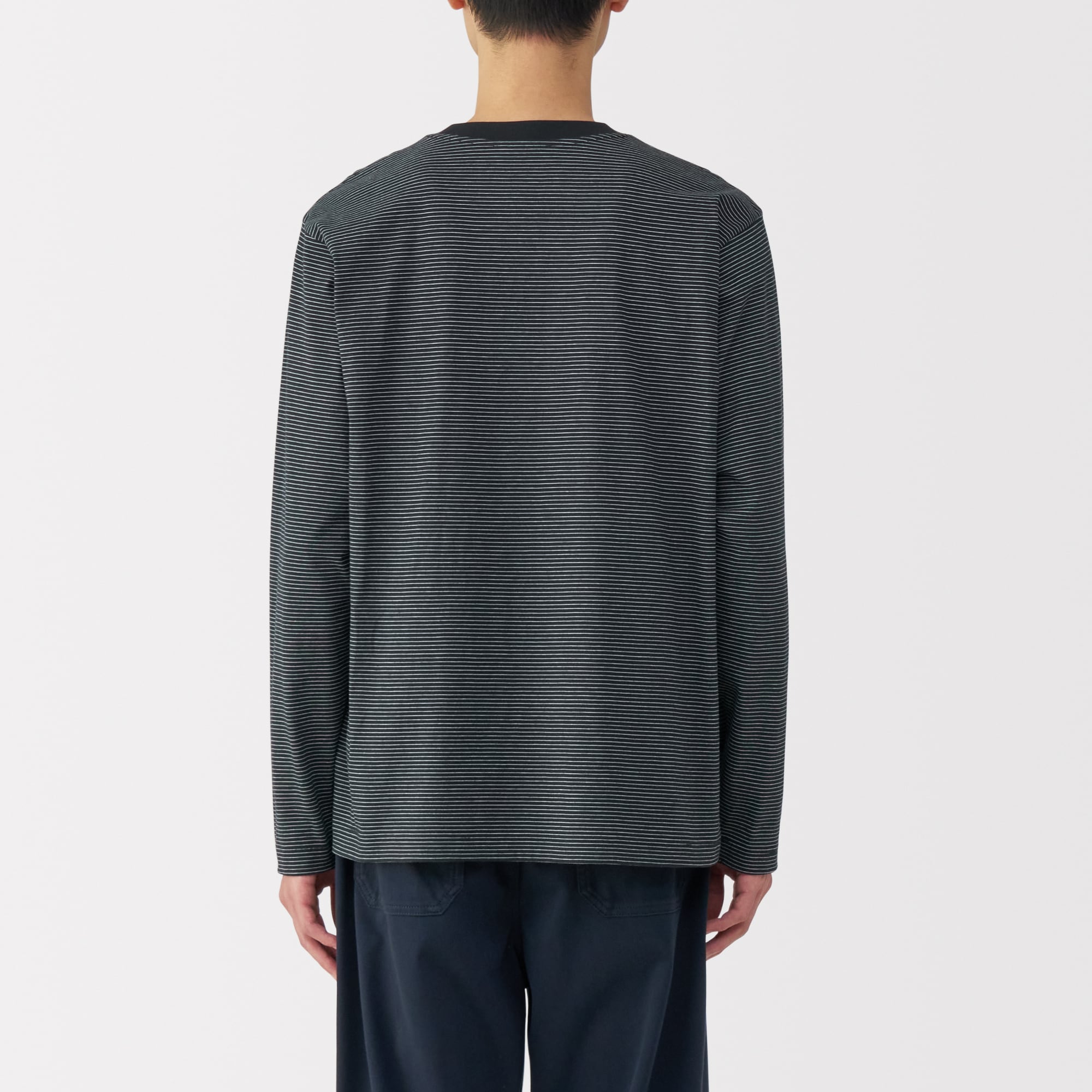 紳士　天竺編みクルーネック長袖Ｔシャツ（ボーダー）