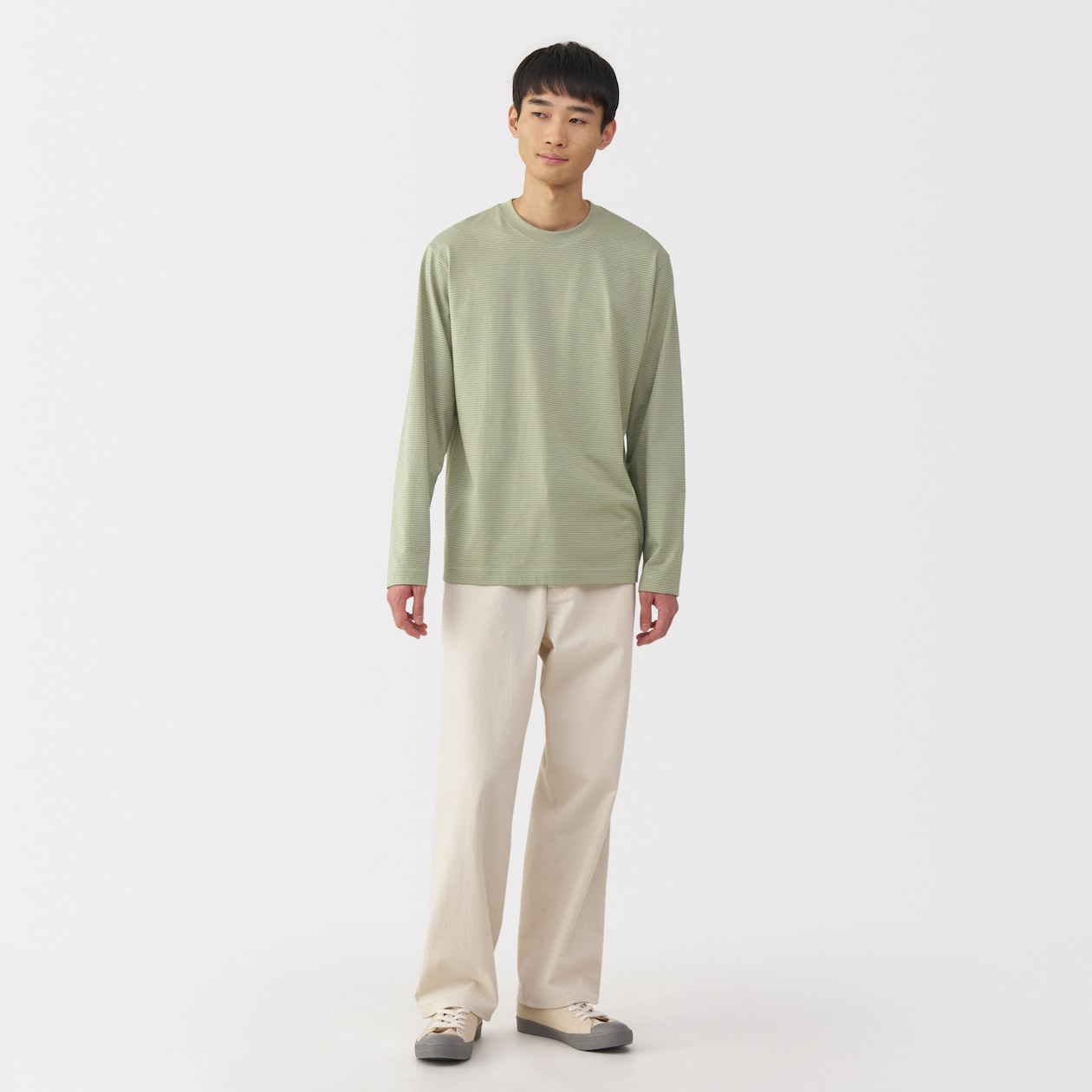 紳士　天竺編みクルーネック長袖Ｔシャツ（ボーダー）