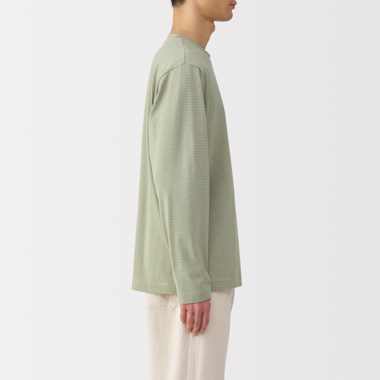 紳士　天竺編みクルーネック長袖Ｔシャツ（ボーダー）