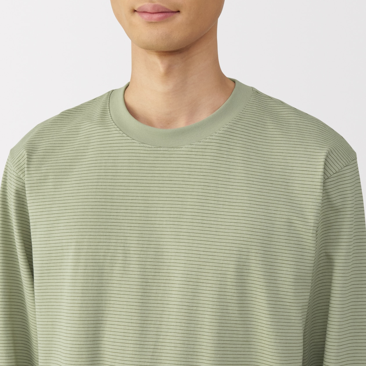 紳士　天竺編みクルーネック長袖Ｔシャツ（ボーダー）