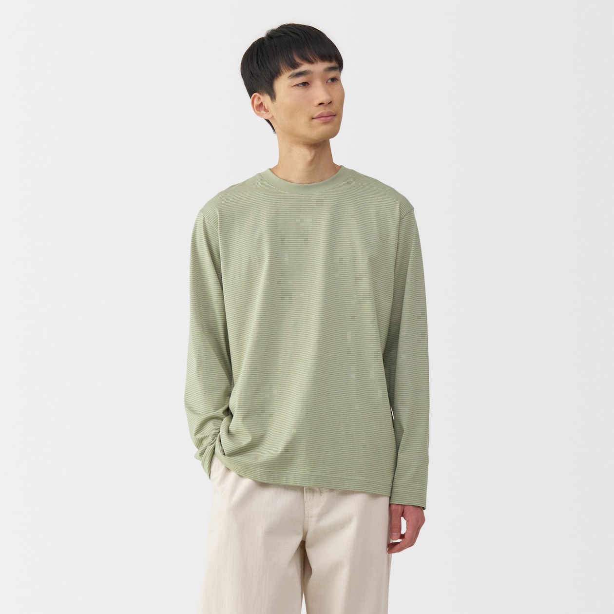 紳士　天竺編みクルーネック長袖Ｔシャツ（ボーダー）