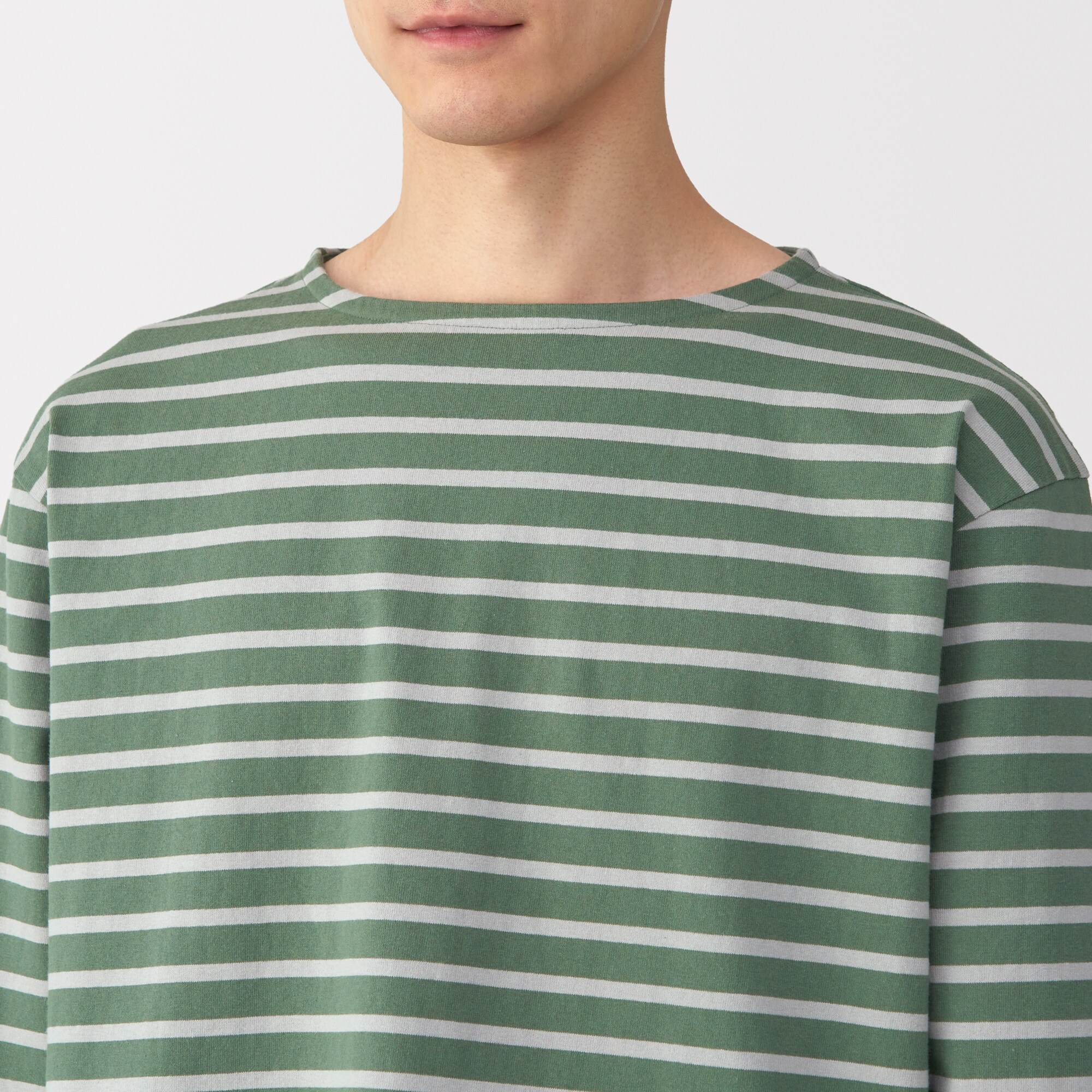紳士　洗いざらし太番手ボートネック九分袖Ｔシャツ