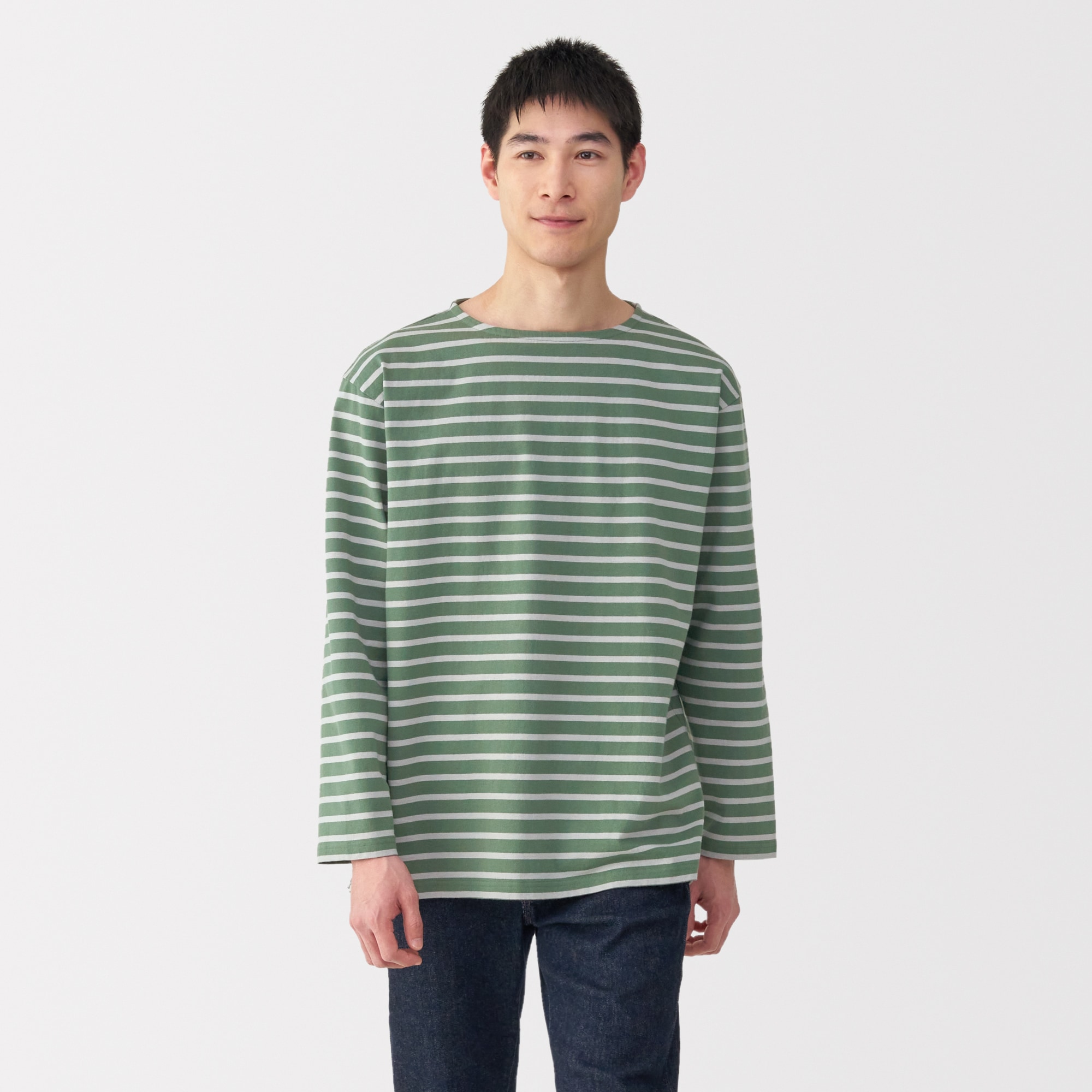 紳士　洗いざらし太番手ボートネック九分袖Ｔシャツ