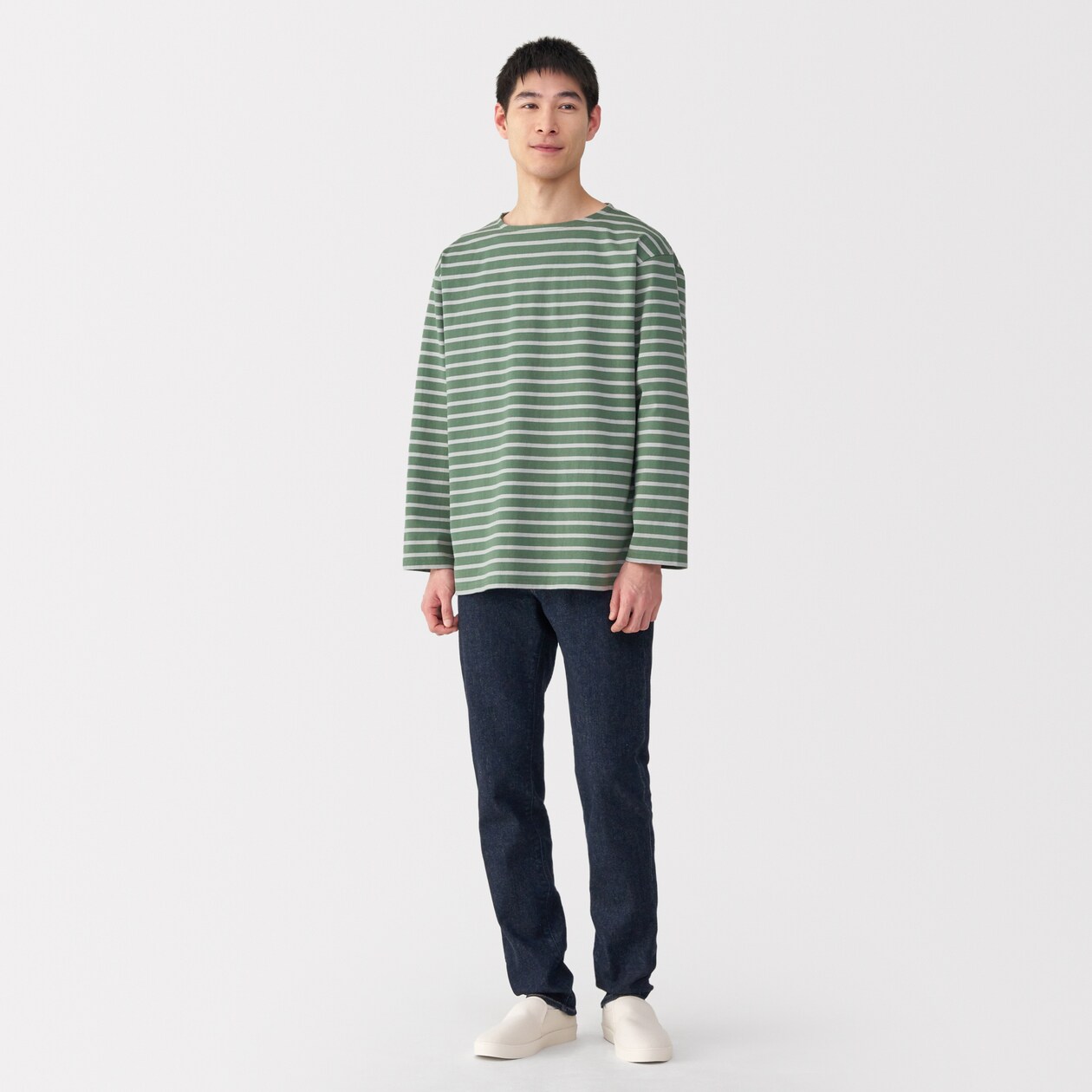 紳士　洗いざらし太番手ボートネック九分袖Ｔシャツ
