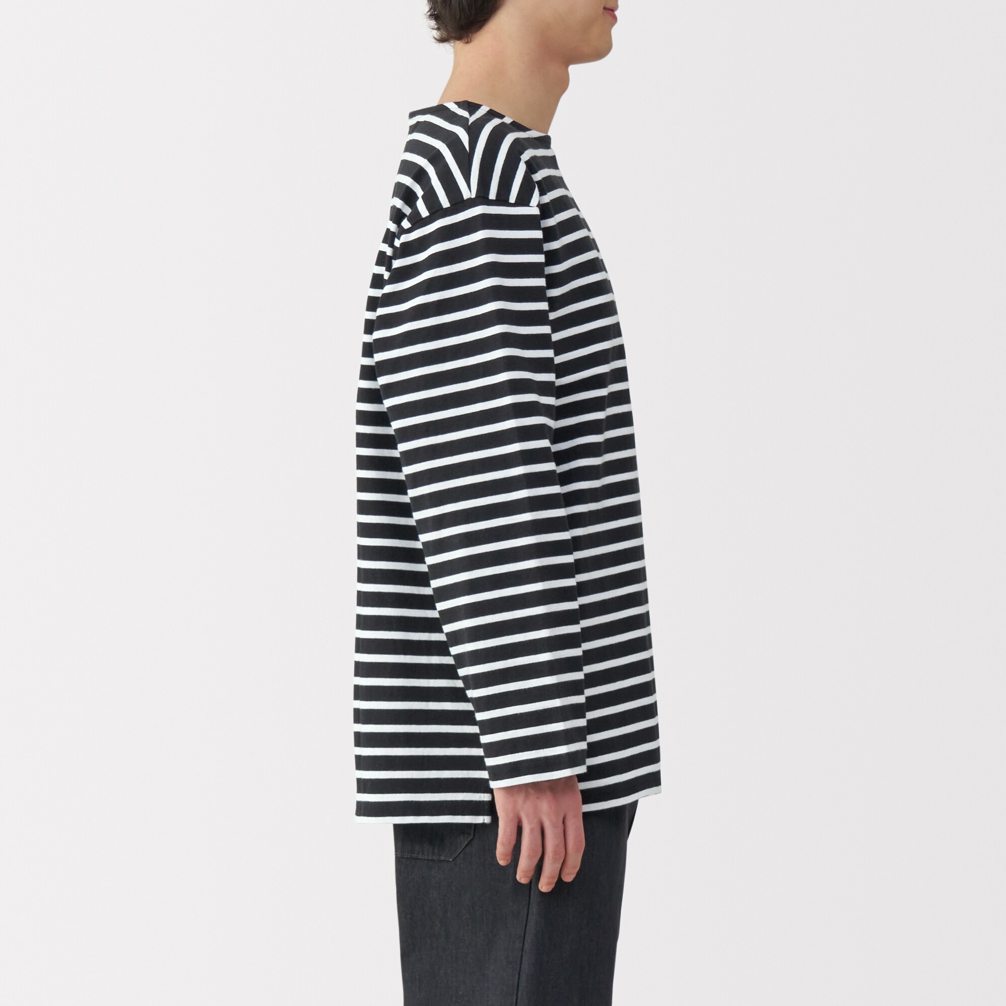 紳士　洗いざらし太番手ボートネック九分袖Ｔシャツ