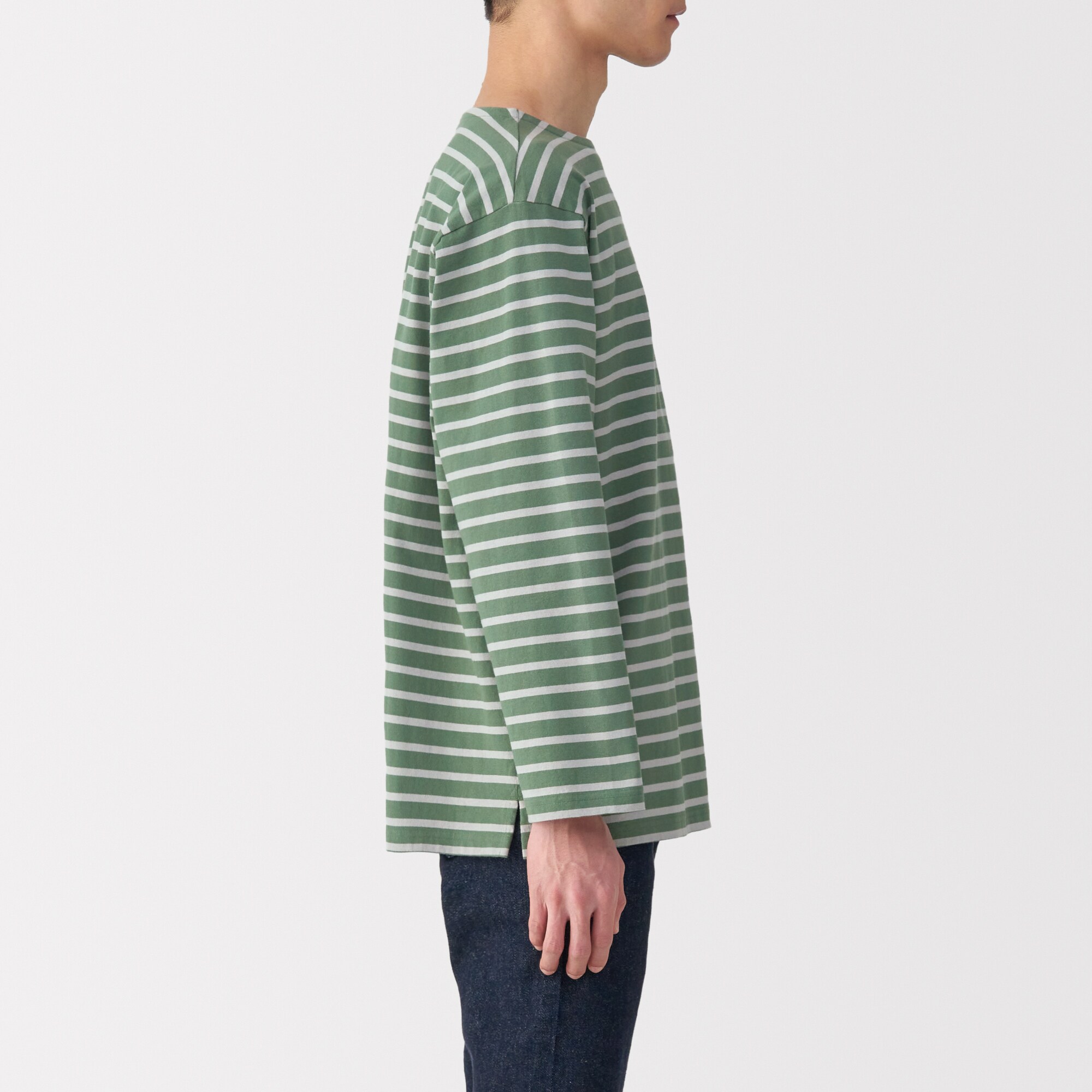 紳士 洗いざらし太番手ボートネック九分袖Tシャツ | 無印良品