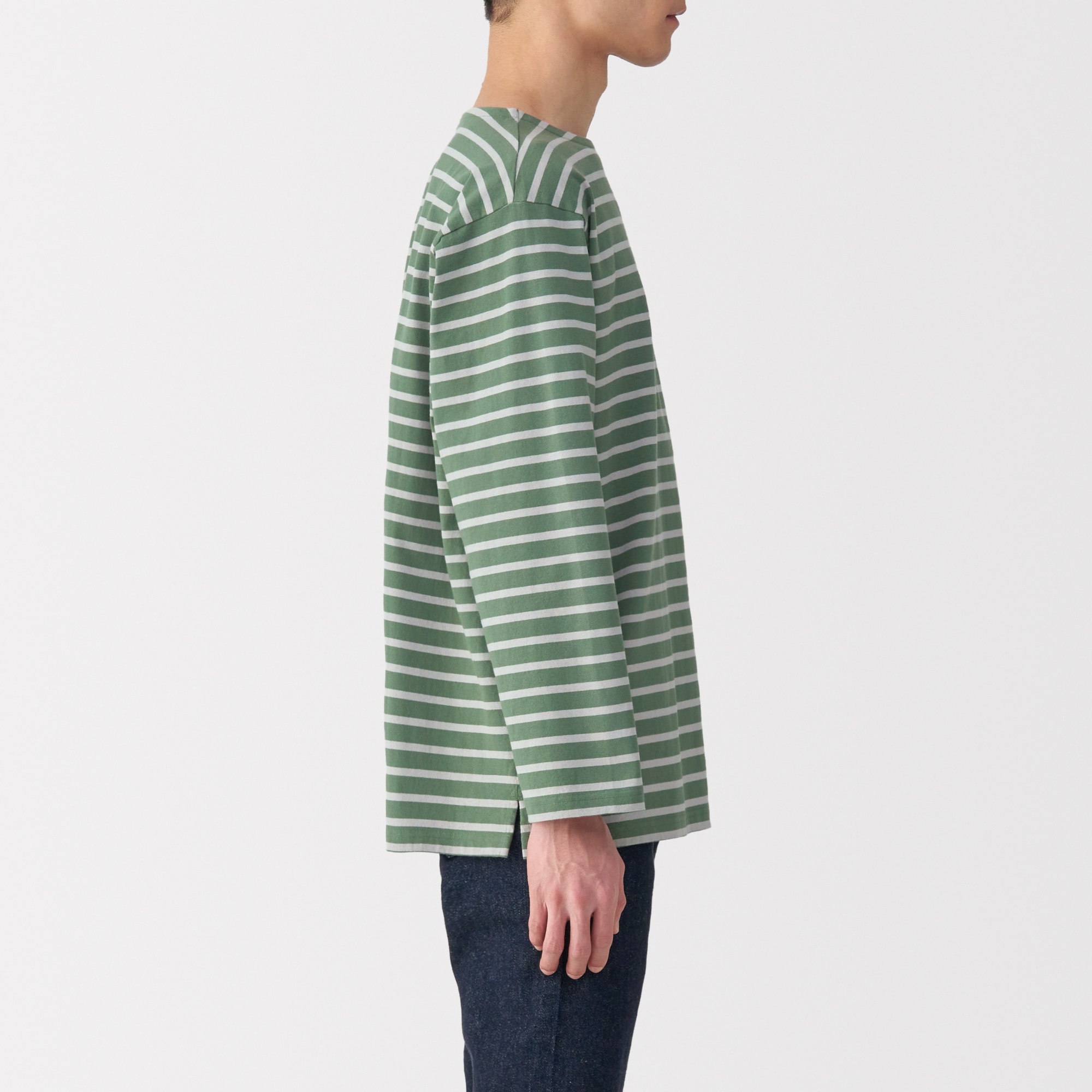 紳士　洗いざらし太番手ボートネック九分袖Ｔシャツ