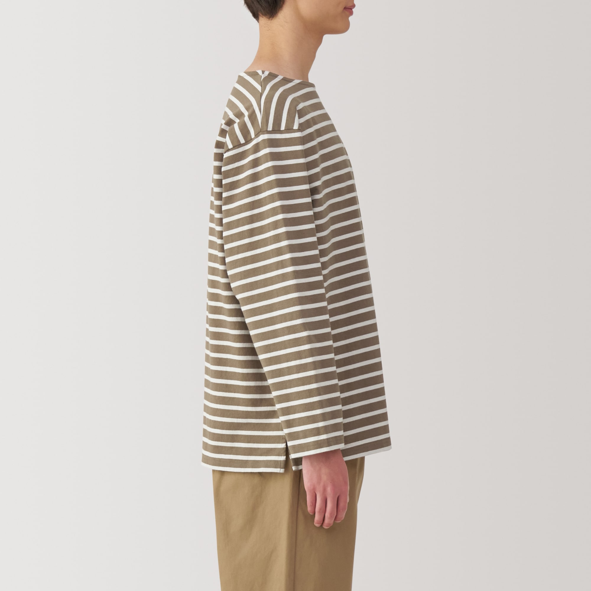 紳士　洗いざらし太番手ボートネック九分袖Ｔシャツ