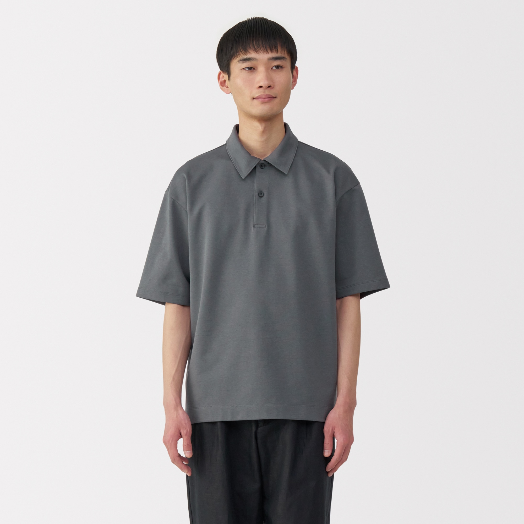 MUJI Labo ライトグレー 半袖シャツ 紳士 涼感UVカットワイド五分袖ポロシャツ | 無印良品