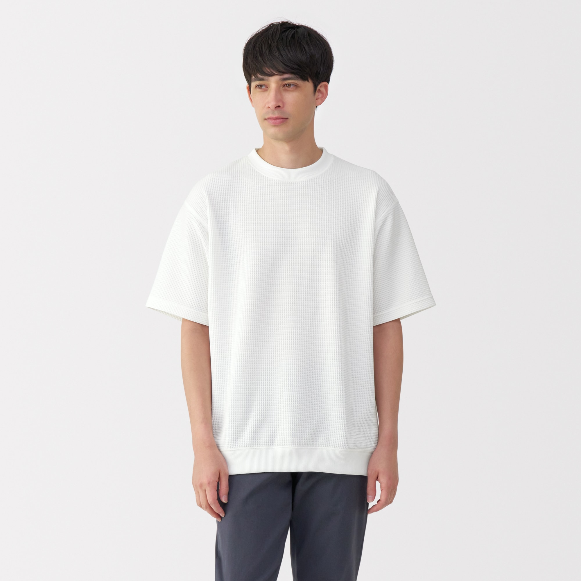 紳士 UVカット乾きやすいワッフルクルーネック半袖Tシャツ