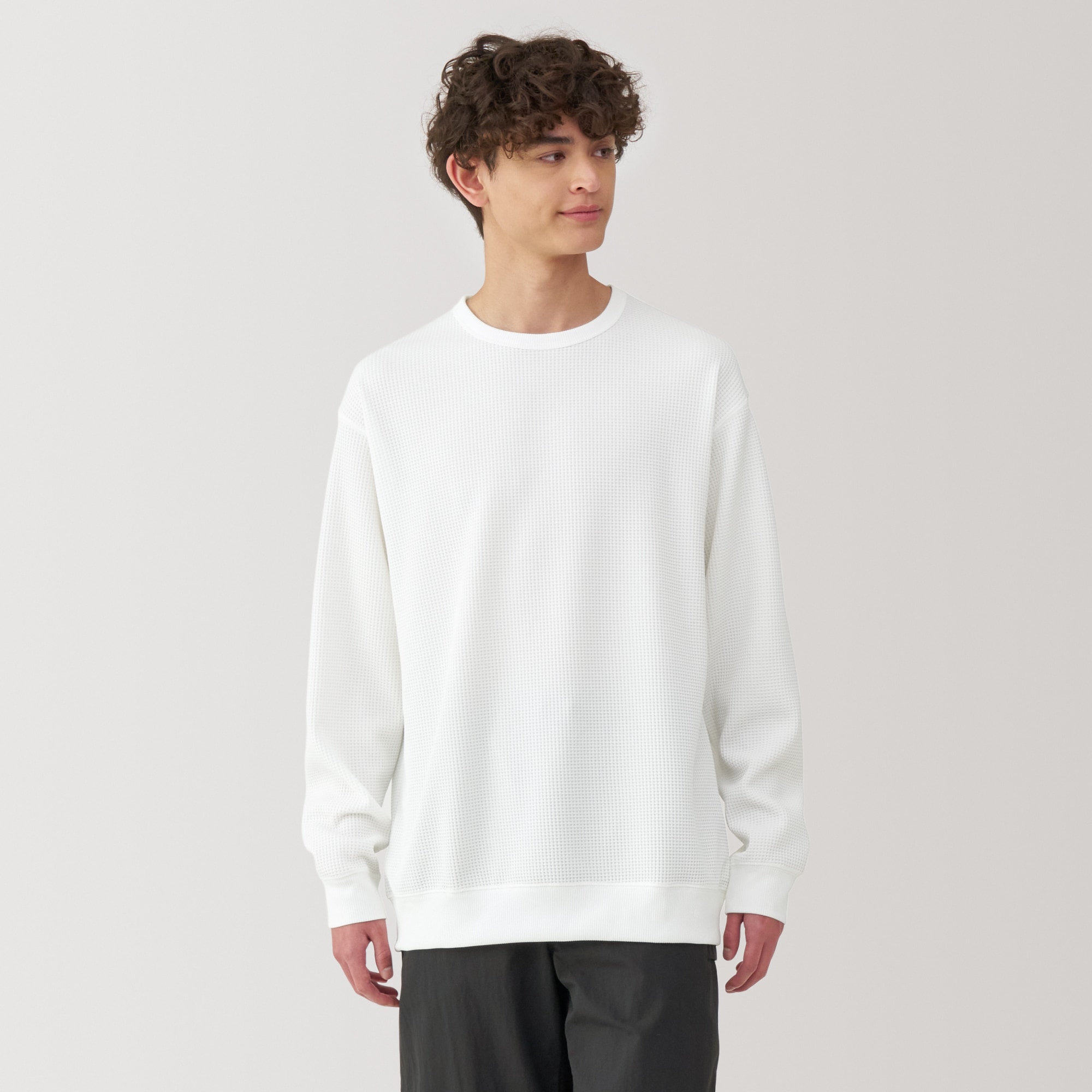 紳士　ＵＶカット乾きやすいワッフルクルーネック長袖Ｔシャツ