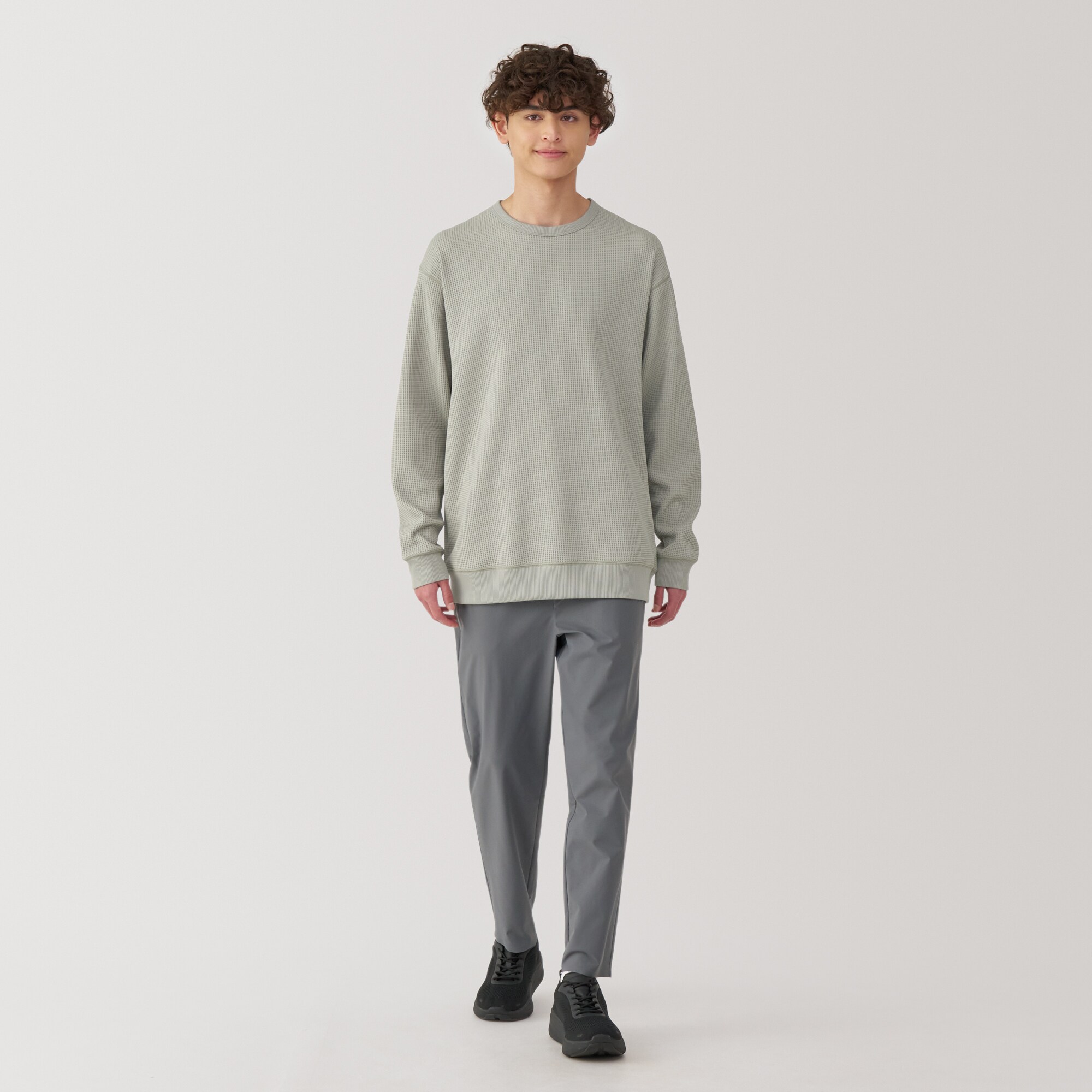 紳士　ＵＶカット乾きやすいワッフルクルーネック長袖Ｔシャツ