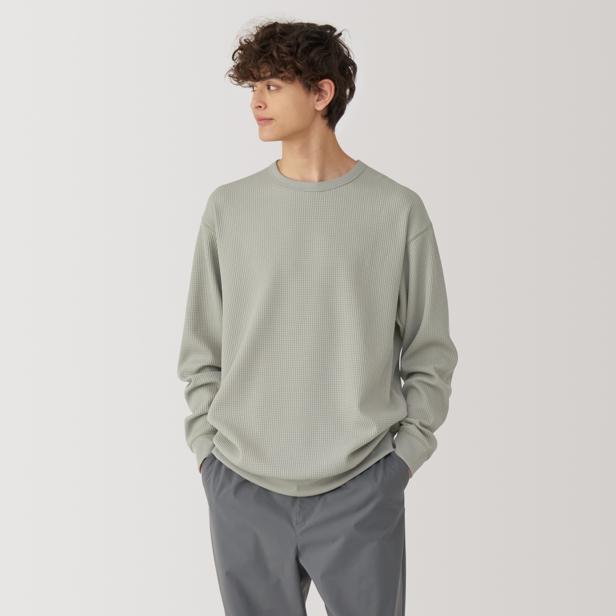 紳士　ＵＶカット乾きやすいワッフルクルーネック長袖Ｔシャツ