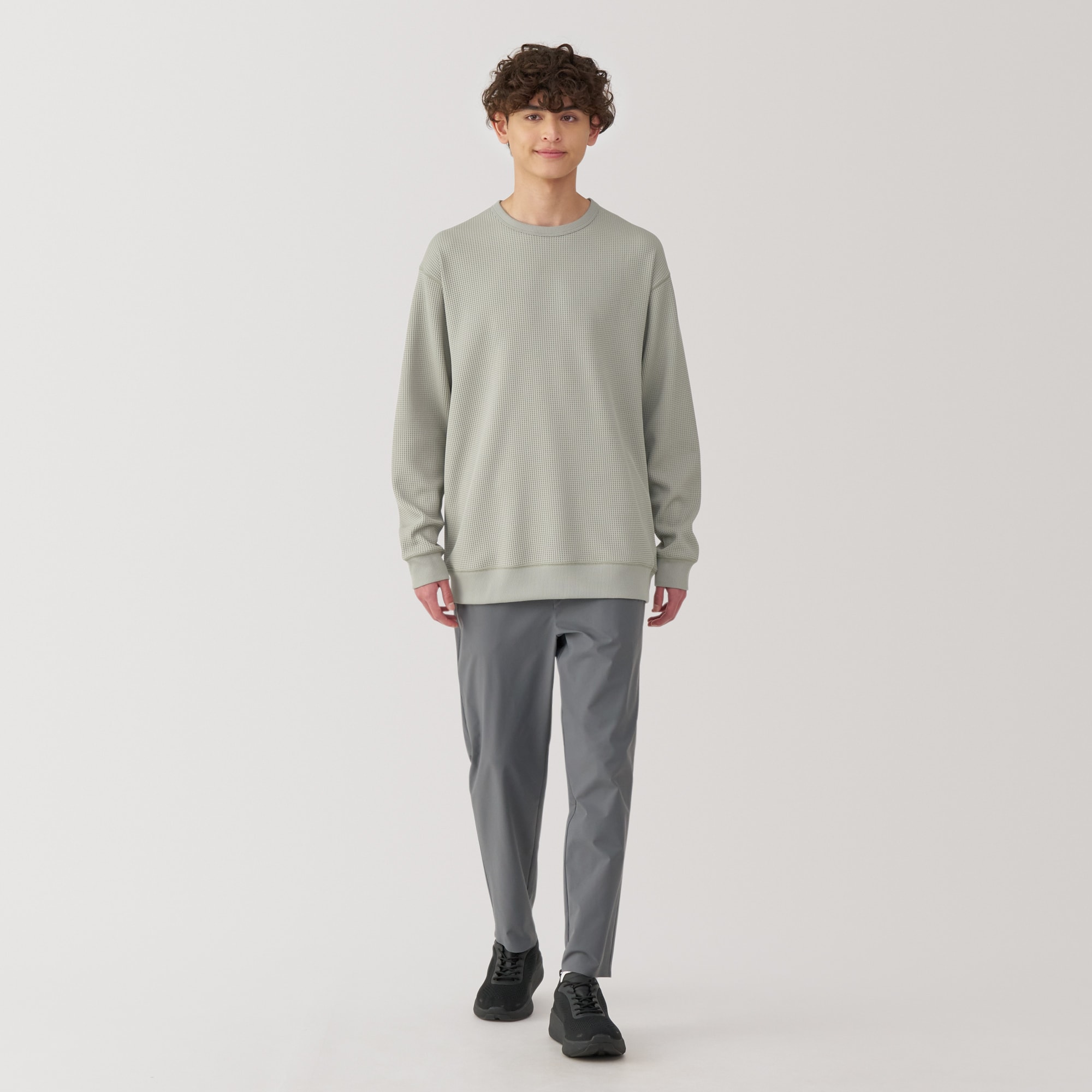 紳士　ＵＶカット乾きやすいワッフルクルーネック長袖Ｔシャツ