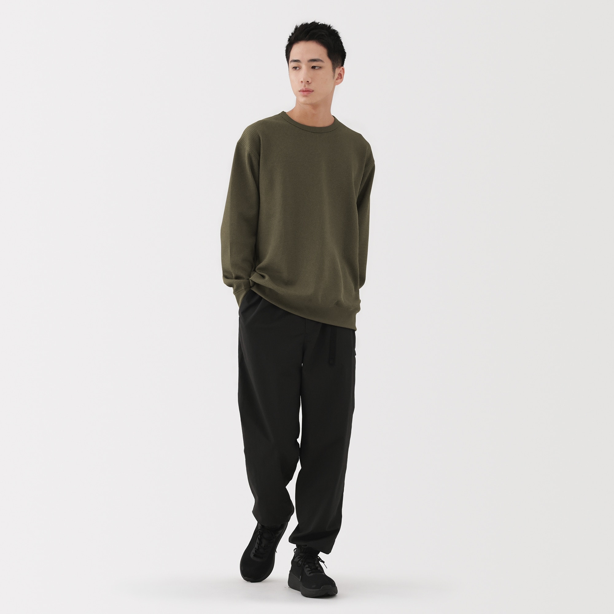 紳士　ＵＶカット乾きやすいワッフルクルーネック長袖Ｔシャツ