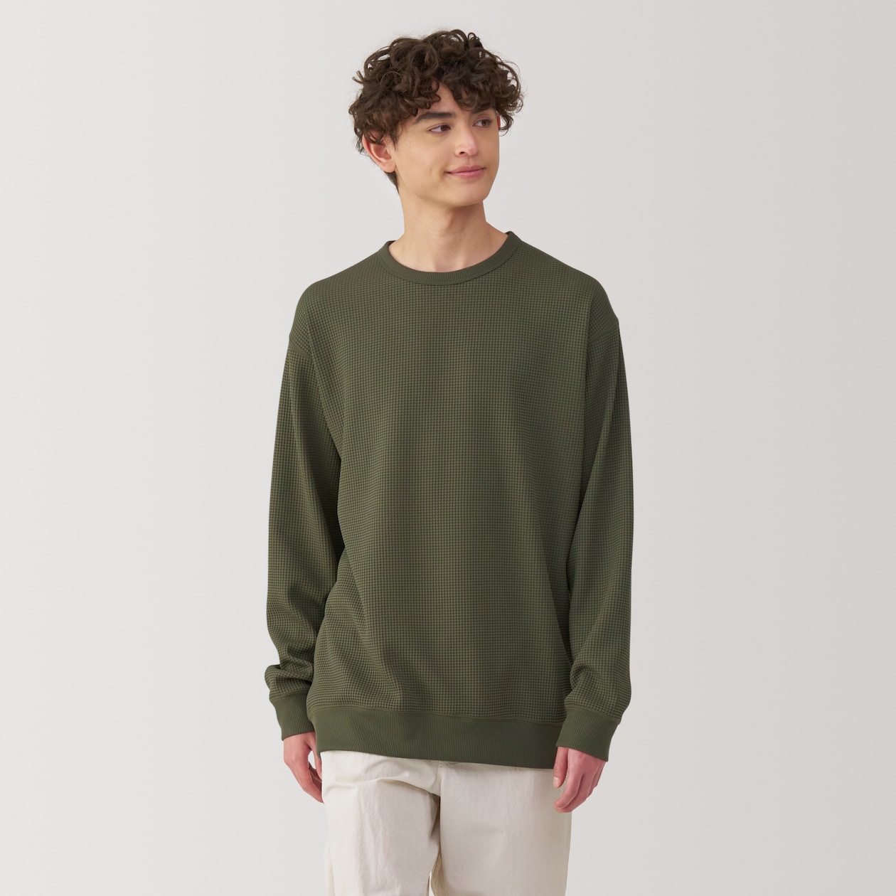 紳士　ＵＶカット乾きやすいワッフルクルーネック長袖Ｔシャツ
