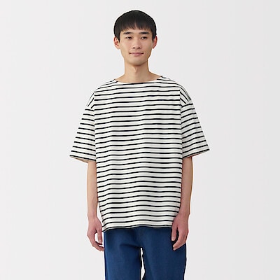 紳士　洗いざらし太番手ボートネック五分袖Ｔシャツ