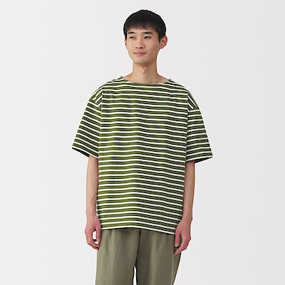 紳士　洗いざらし太番手ボートネック五分袖Ｔシャツ