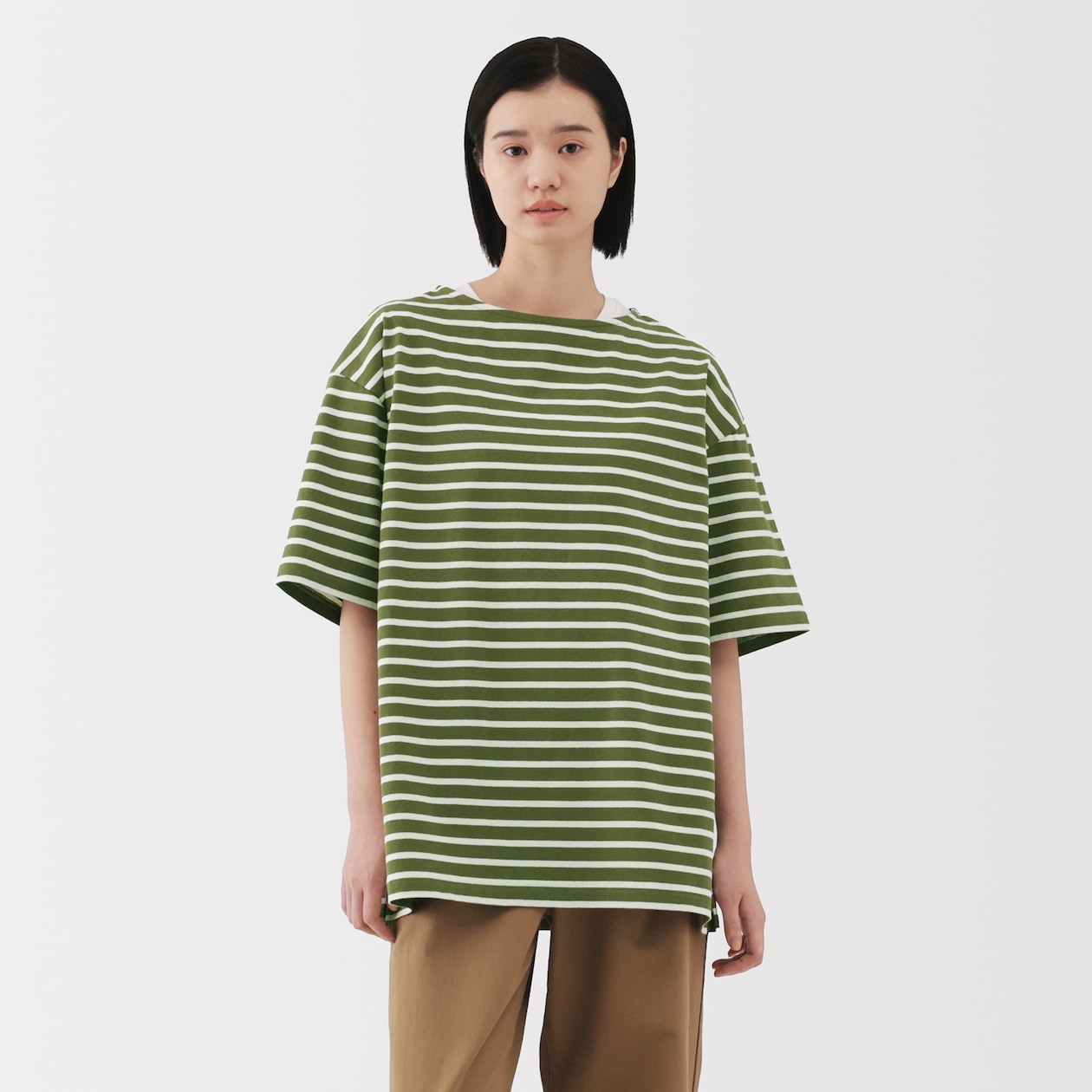 紳士　洗いざらし太番手ボートネック五分袖Ｔシャツ