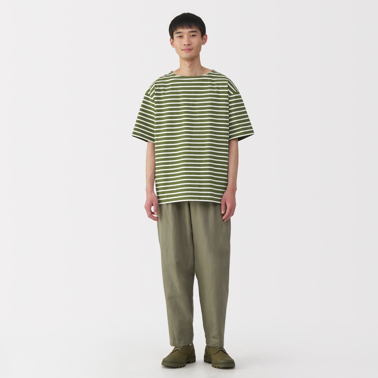 紳士　洗いざらし太番手ボートネック五分袖Ｔシャツ