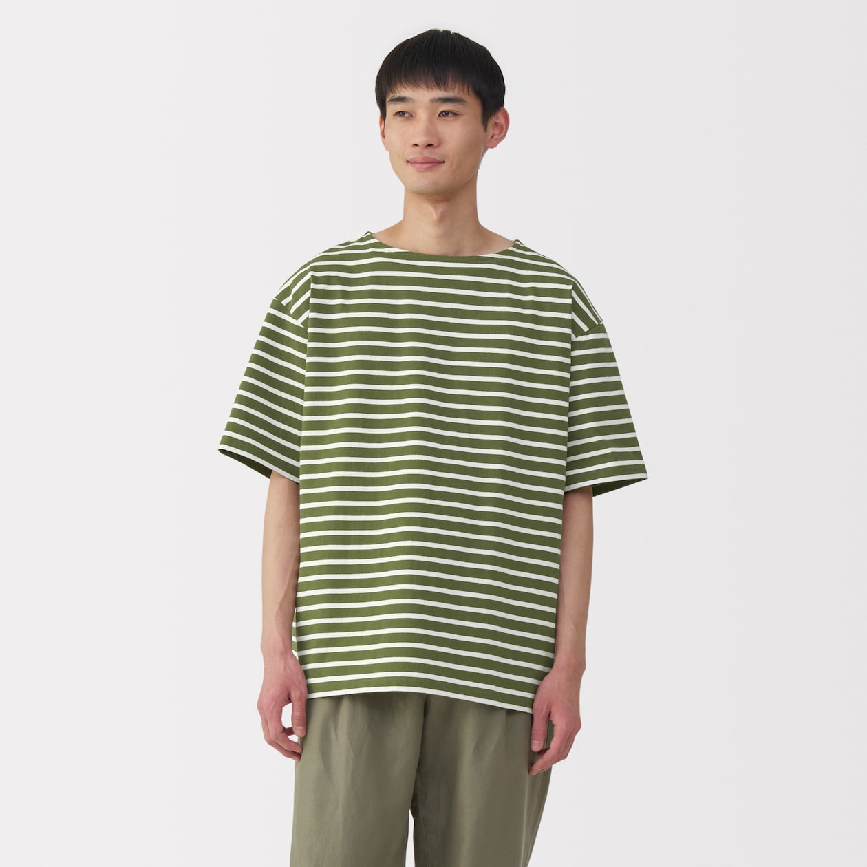 紳士　洗いざらし太番手ボートネック五分袖Ｔシャツ