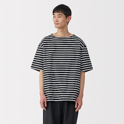 紳士　洗いざらし太番手ボートネック五分袖Ｔシャツ