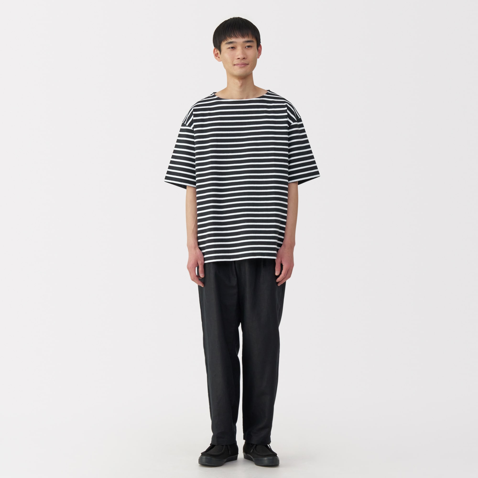 紳士　洗いざらし太番手ボートネック五分袖Ｔシャツ