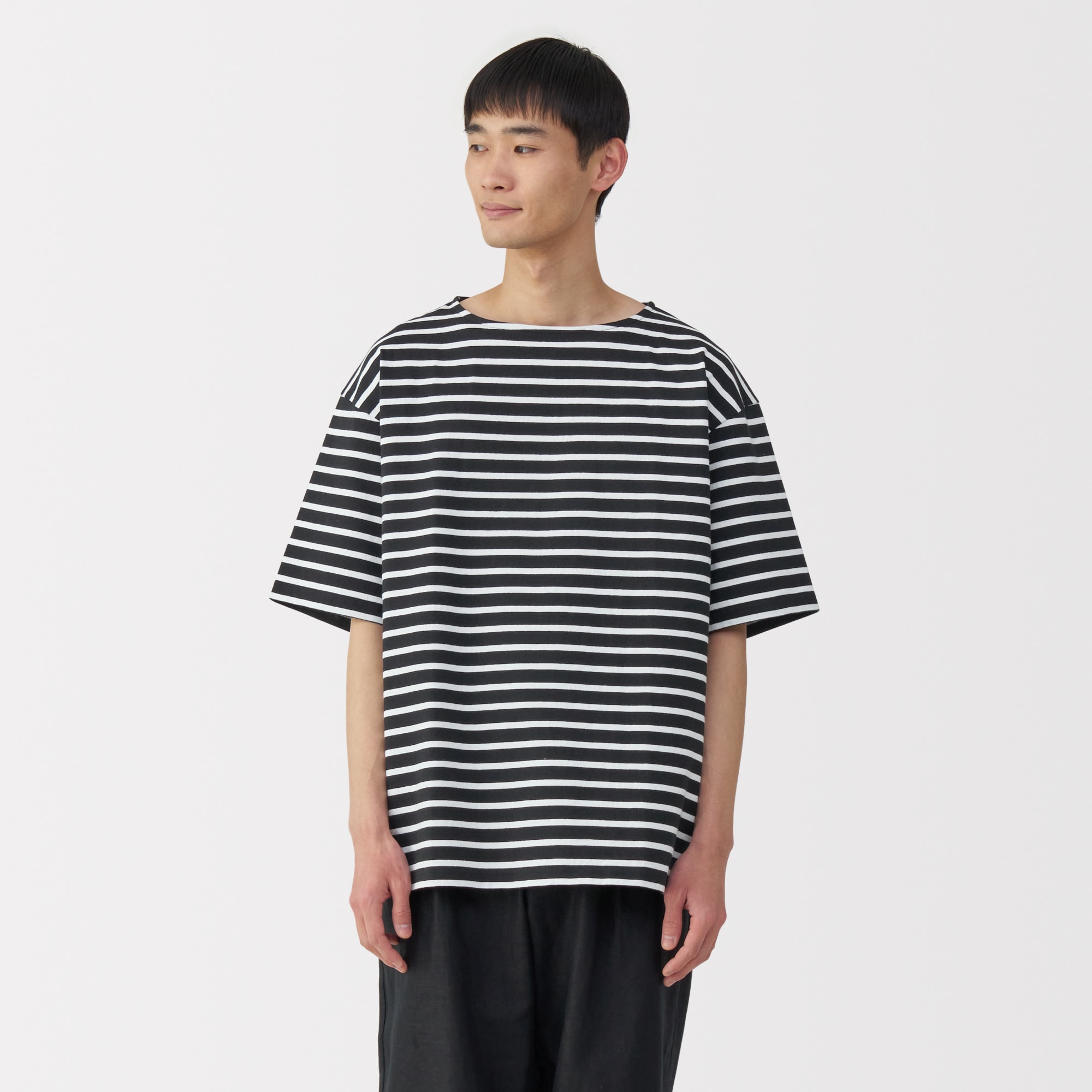 紳士　洗いざらし太番手ボートネック五分袖Ｔシャツ