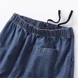 婦人　洗いざらし　デニムイージーテーパードパンツ