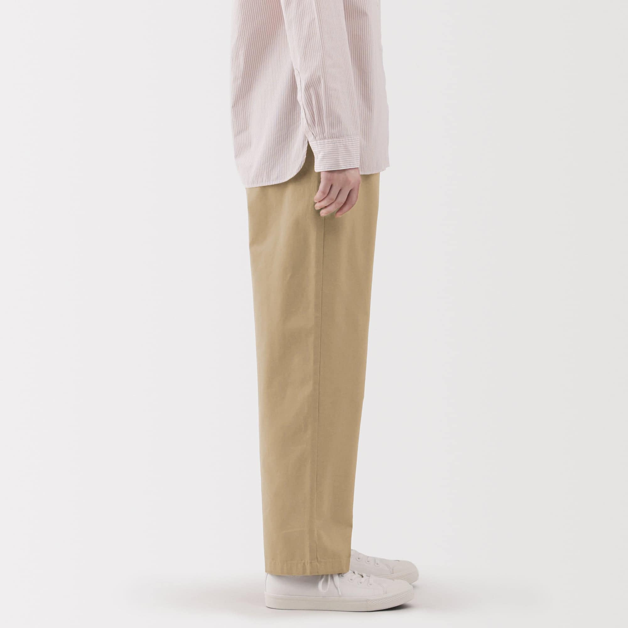 婦人　洗いざらし　コットンイージーテーパードパンツ