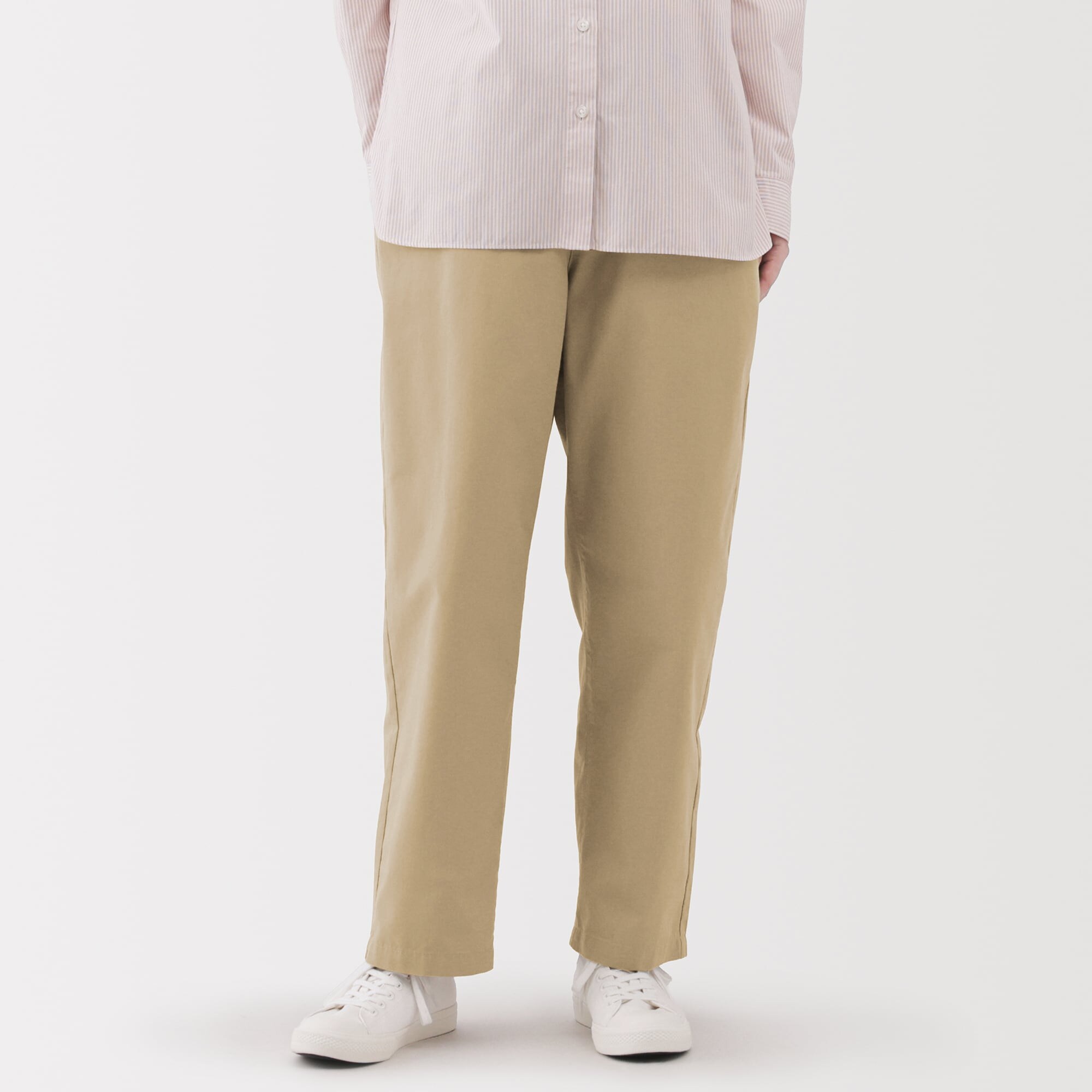 婦人　洗いざらし　コットンイージーテーパードパンツ