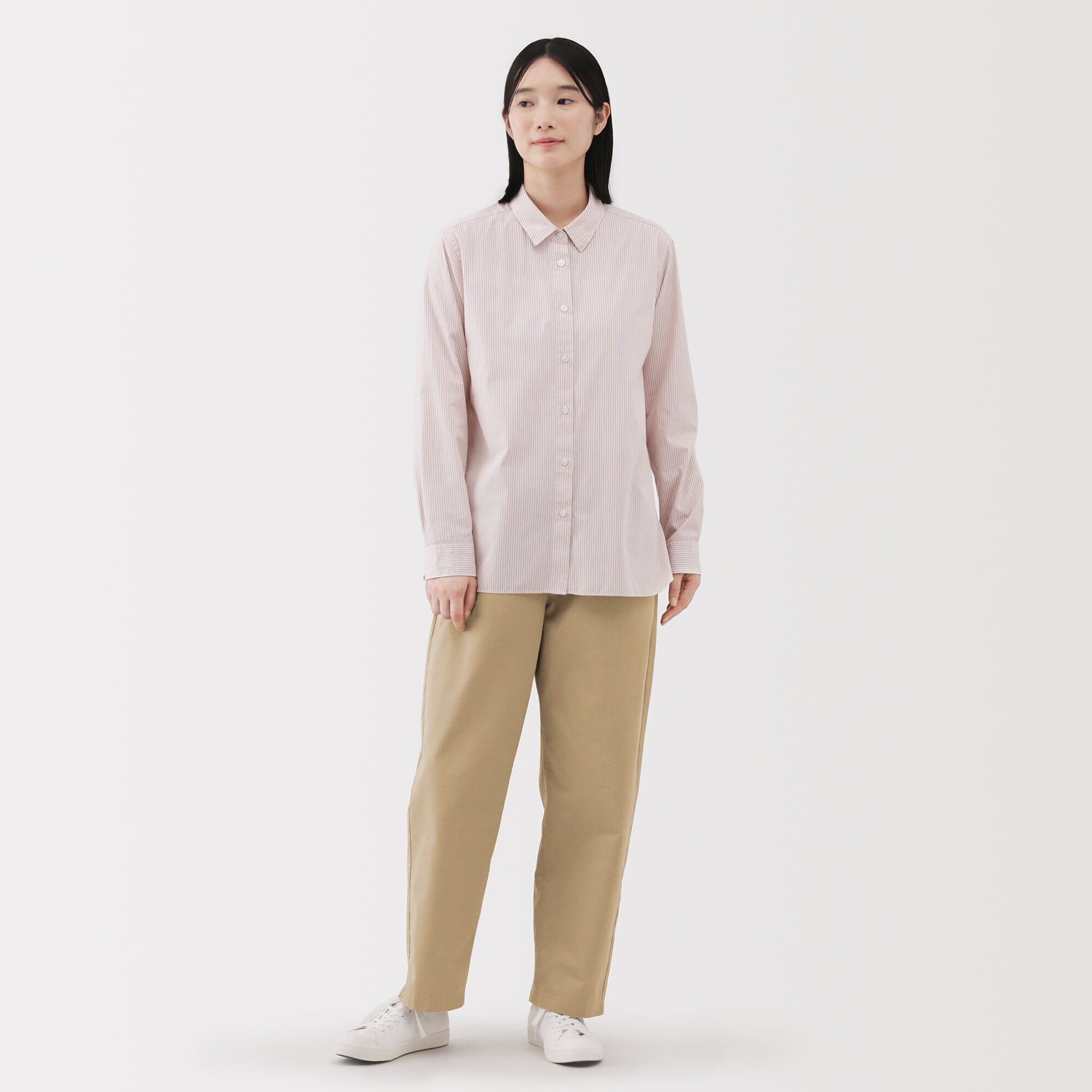 婦人　洗いざらし　コットンイージーテーパードパンツ