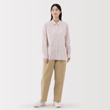 婦人　洗いざらし　コットンイージーテーパードパンツ