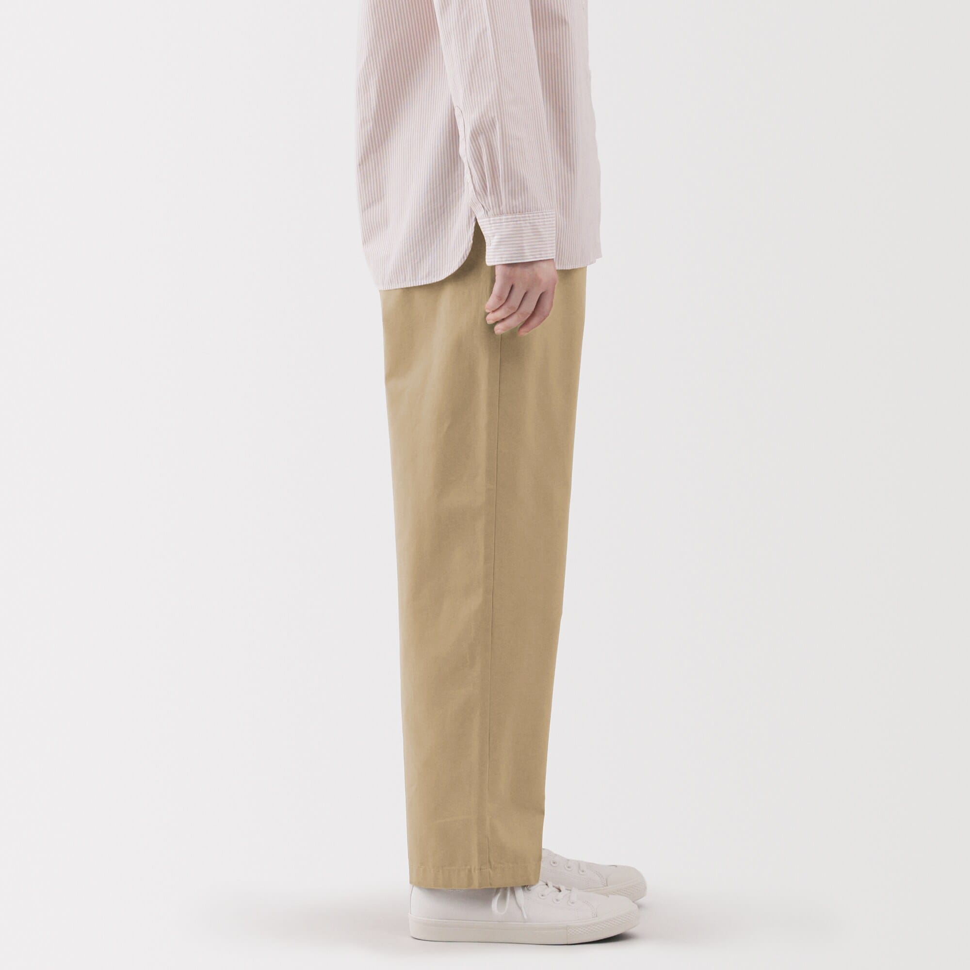 婦人　洗いざらし　コットンイージーテーパードパンツ