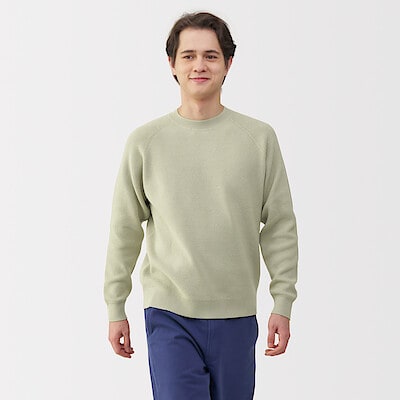 紳士　洗える畦編みクルーネックセーター