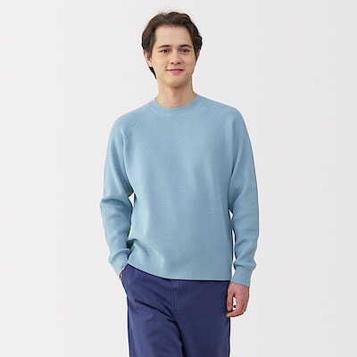 紳士　洗える畦編みクルーネックセーター