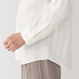 紳士　リネン洗いざらしスタンドカラー長袖シャツ