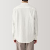 紳士　リネン洗いざらしスタンドカラー長袖シャツ