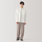 紳士　リネン洗いざらしスタンドカラー長袖シャツ