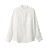 紳士　リネン洗いざらしスタンドカラー長袖シャツ