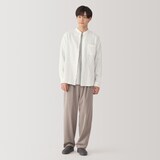 紳士　リネン洗いざらしスタンドカラー長袖シャツ