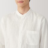 紳士　リネン洗いざらしスタンドカラー長袖シャツ