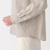 紳士　リネン洗いざらしスタンドカラー長袖シャツ