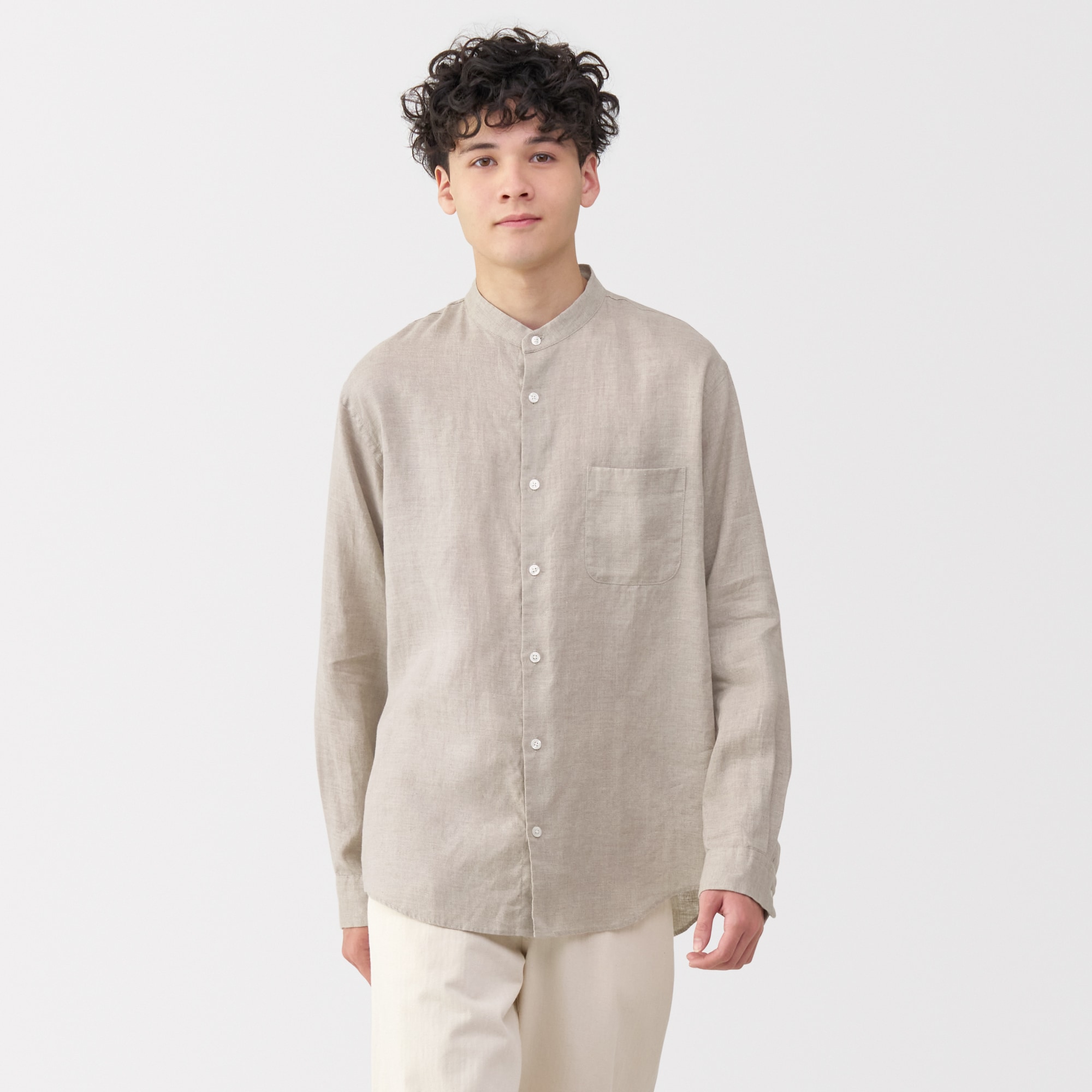 紳士 リネン洗いざらしスタンドカラー長袖シャツ | 無印良品