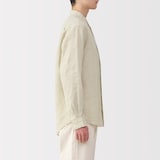 紳士　リネン洗いざらしスタンドカラー長袖シャツ