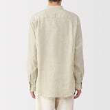 紳士　リネン洗いざらしスタンドカラー長袖シャツ